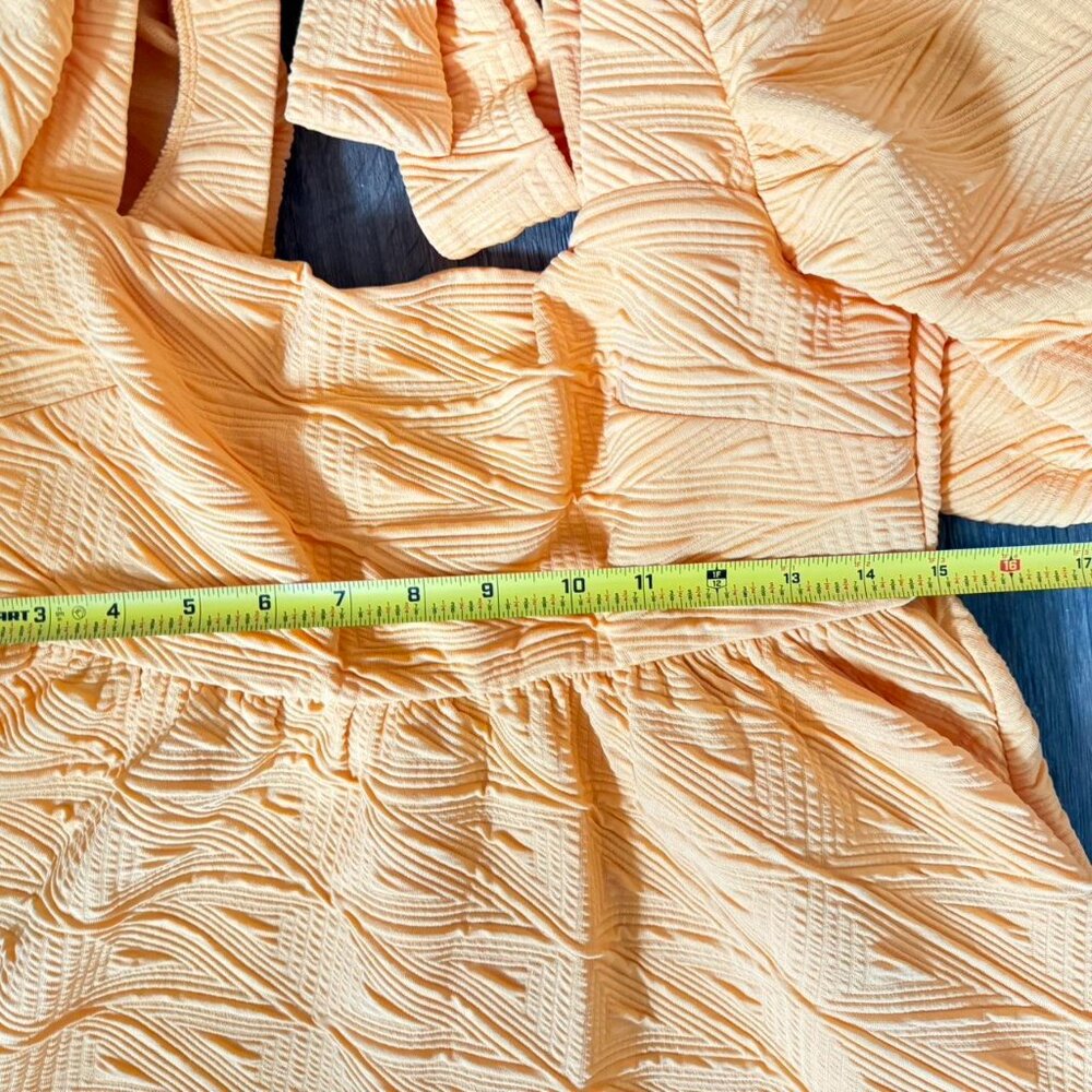NWT Free People Women's Orange and Yellow Babydoll Puffy Sleeved Dress - Picture 9 of 9